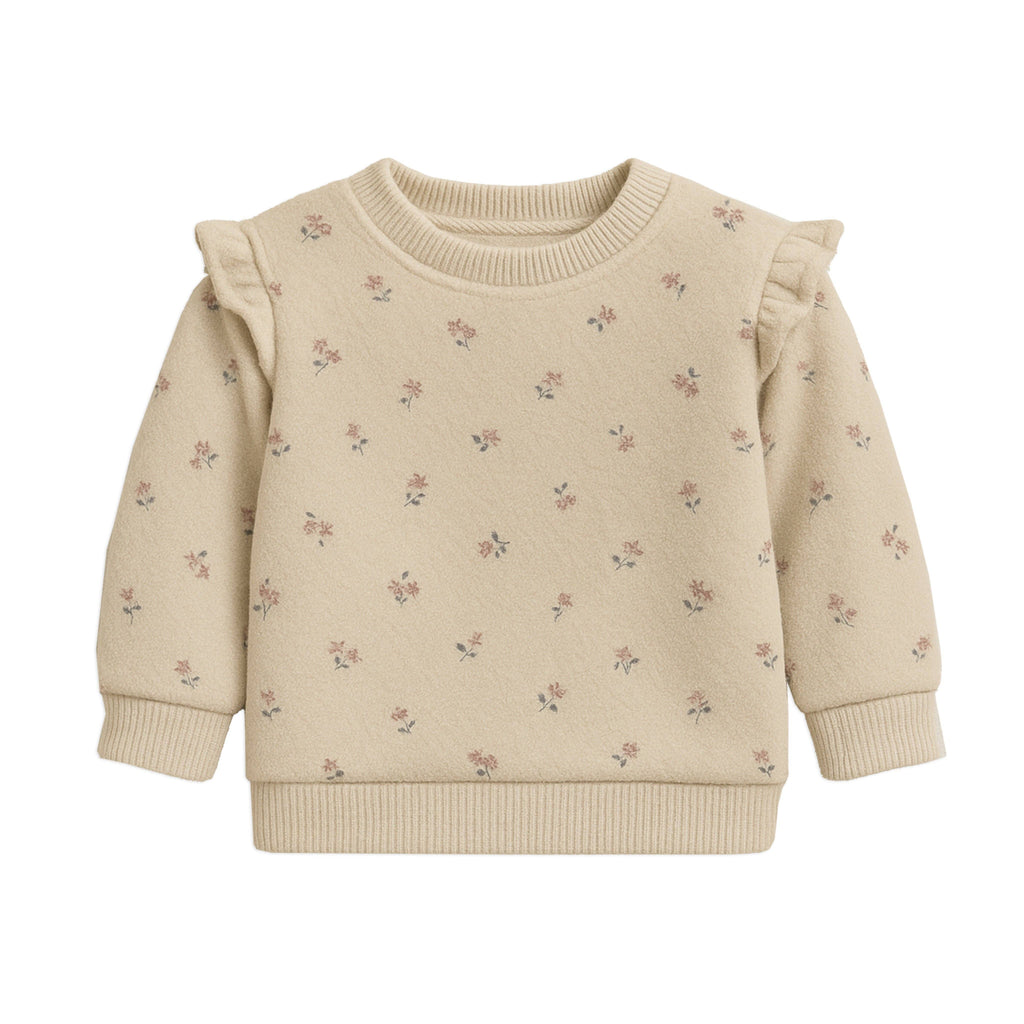 Organic Fleece Baby Pullover – Abbey Ruffle Sleeve Sweatshirt