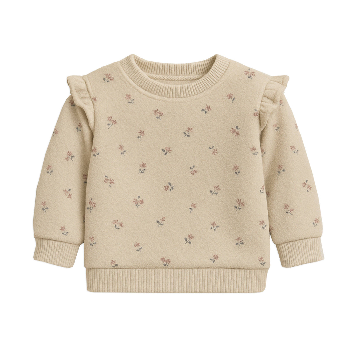 Organic Fleece Baby Pullover – Abbey Ruffle Sleeve Sweatshirt