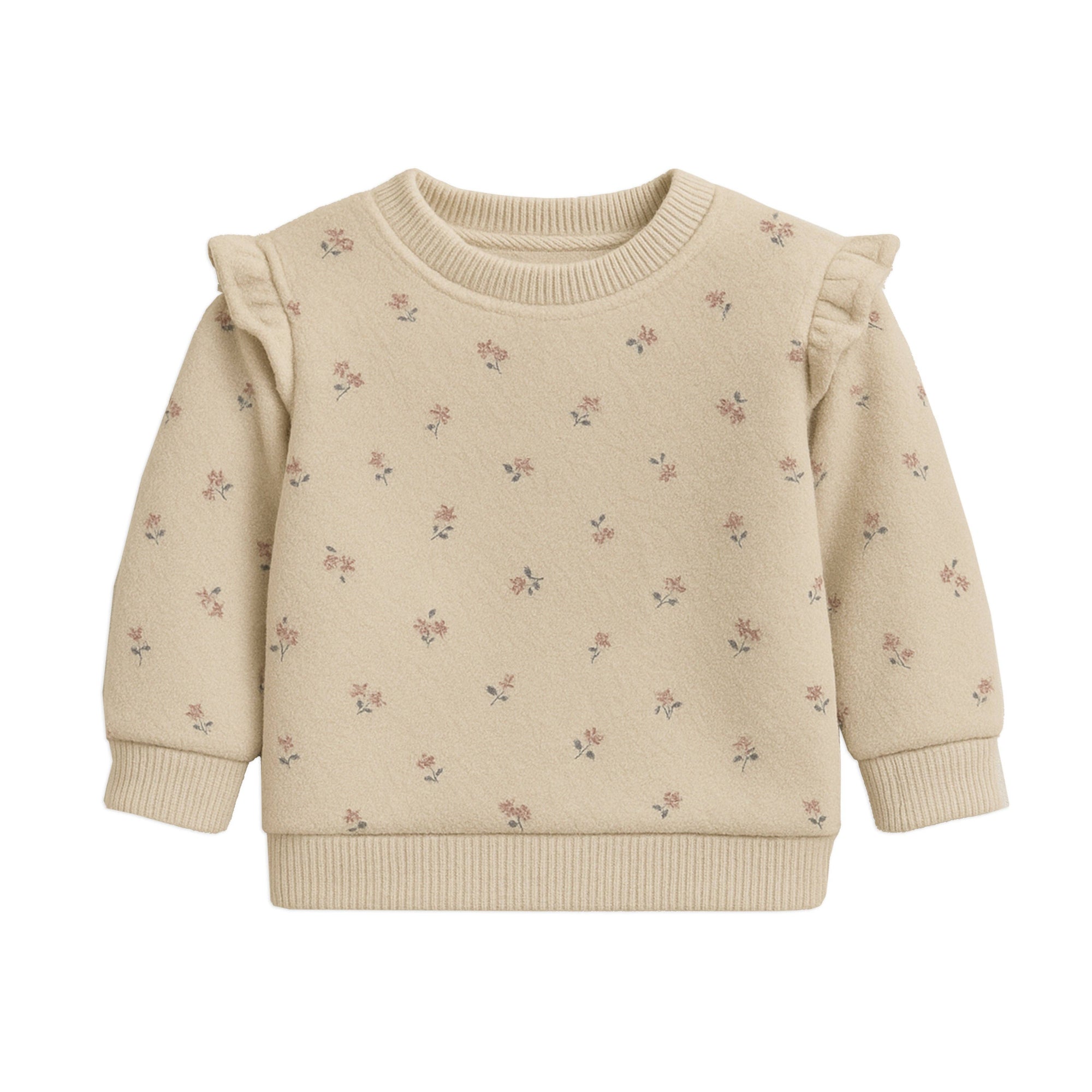 Organic Fleece Baby Pullover – Abbey Ruffle Sleeve Sweatshirt