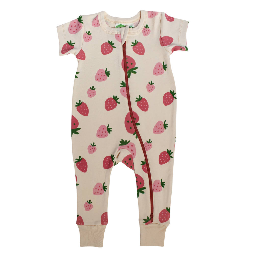 Organic Cotton Baby Zip Romper – Short Sleeve, Signature Prints
