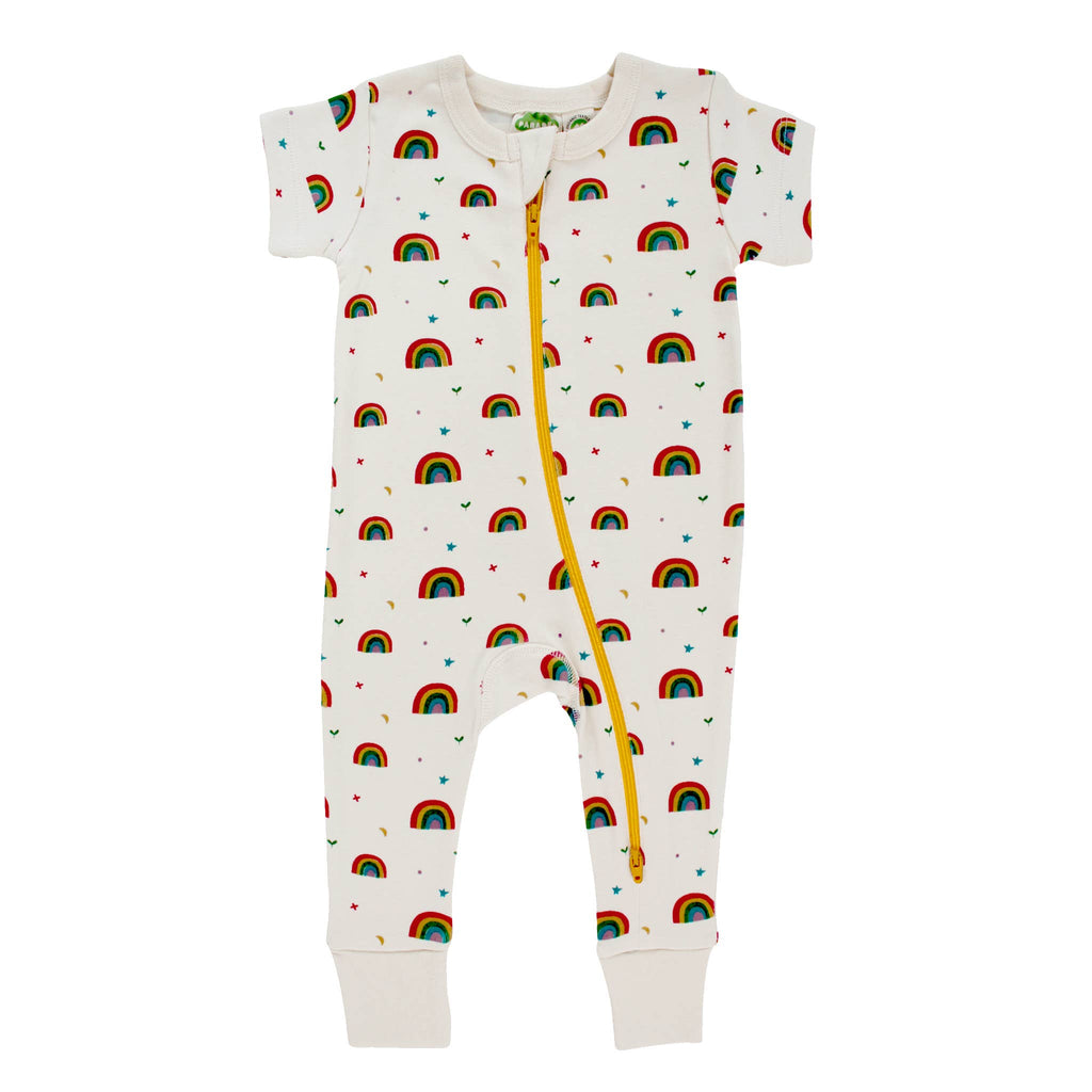 Organic Cotton Baby Zip Romper – Short Sleeve, Signature Prints