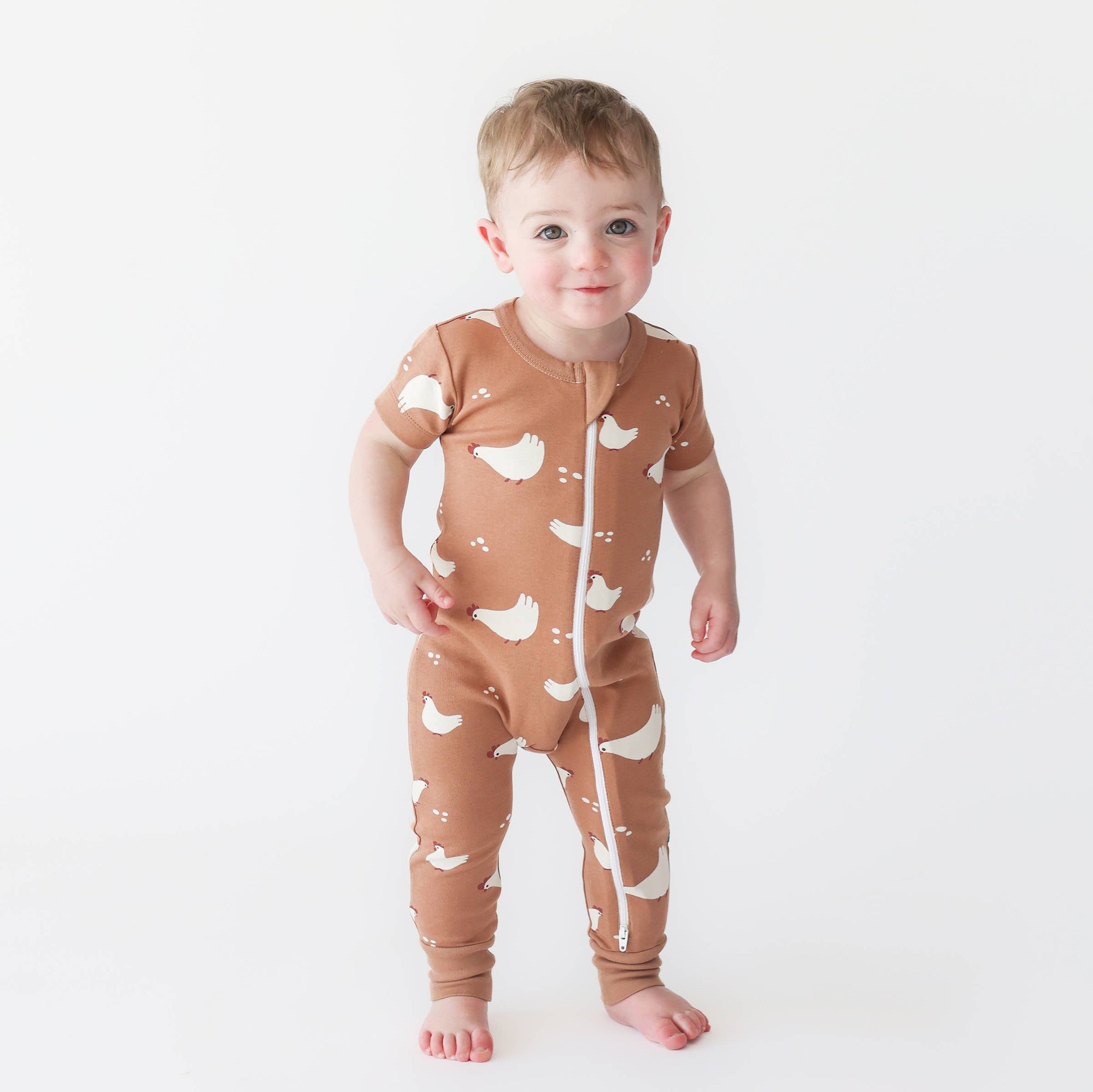 Organic Cotton Baby Zip Romper – Short Sleeve, Signature Prints
