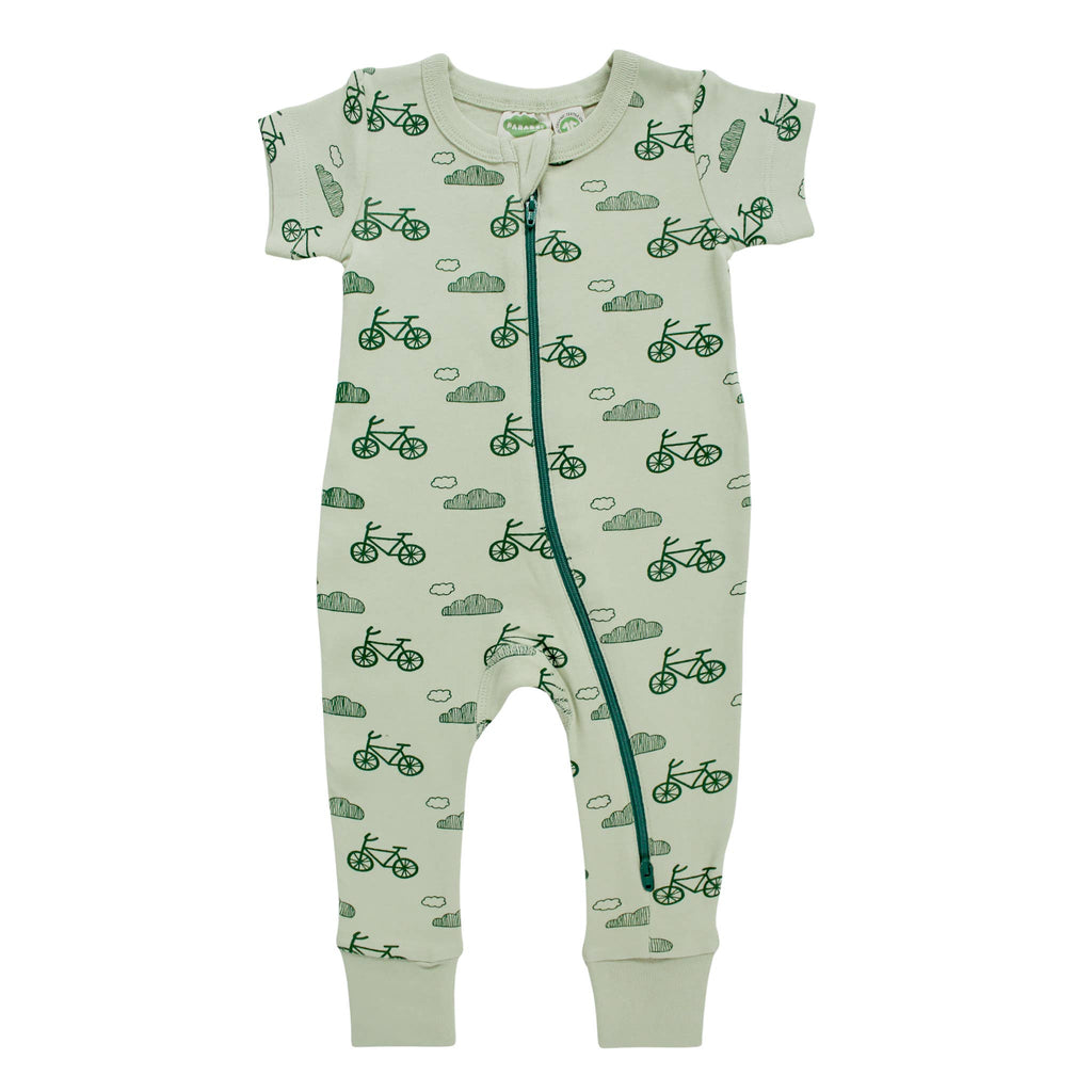 Organic Cotton Baby Zip Romper – Short Sleeve, Signature Prints