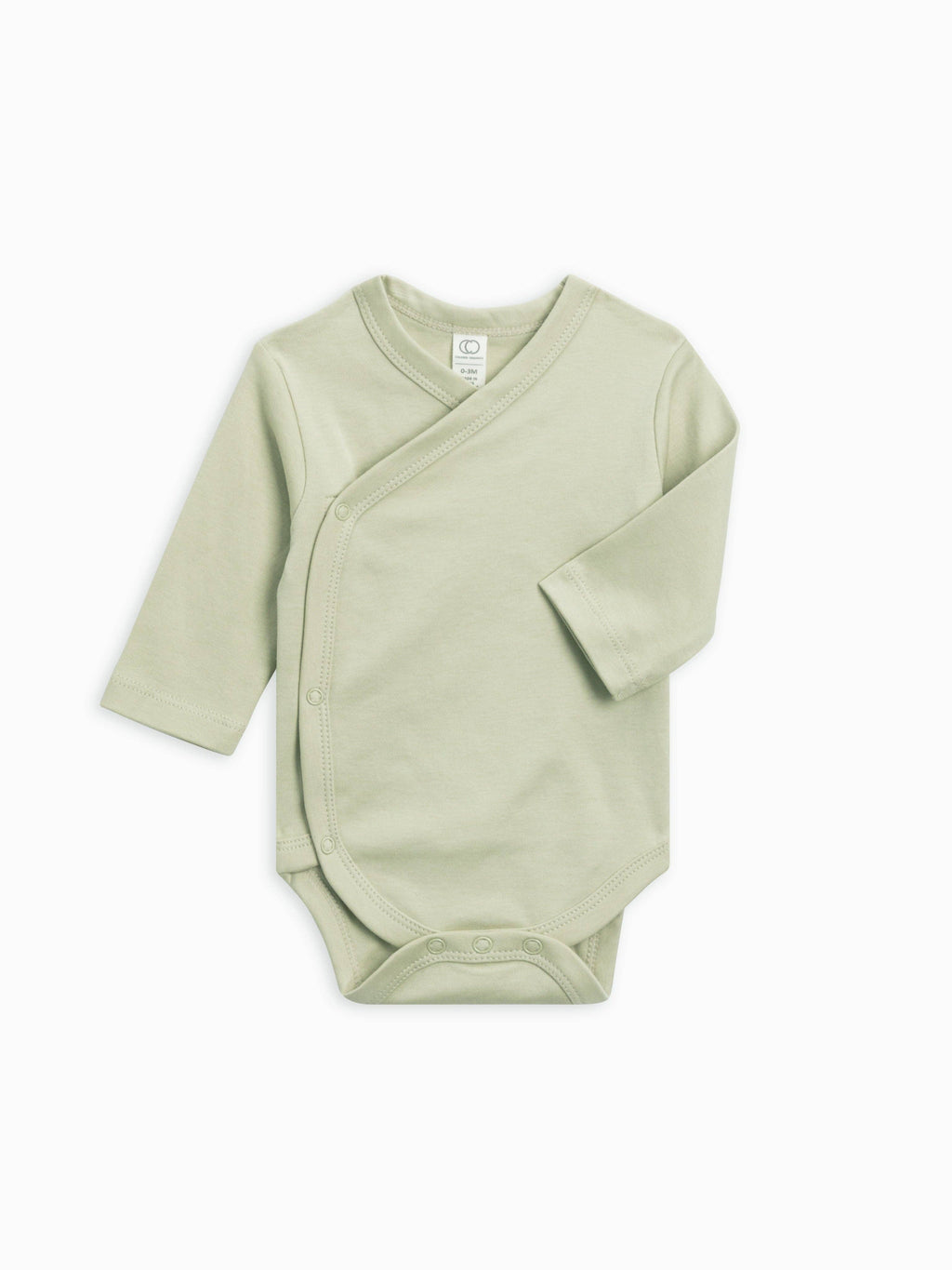 Light green baby wrap onesie on a white background