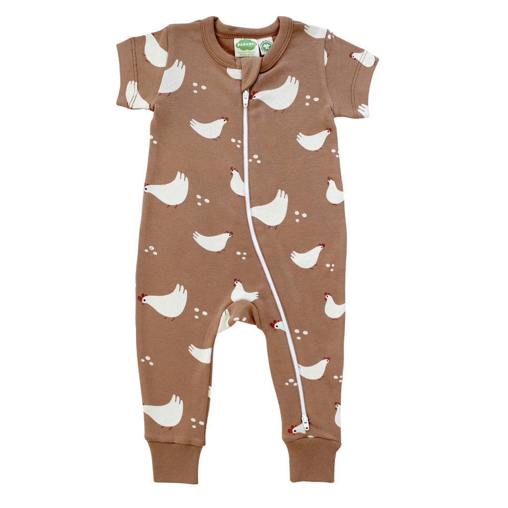 Organic Cotton Baby Zip Romper – Short Sleeve, Signature Prints
