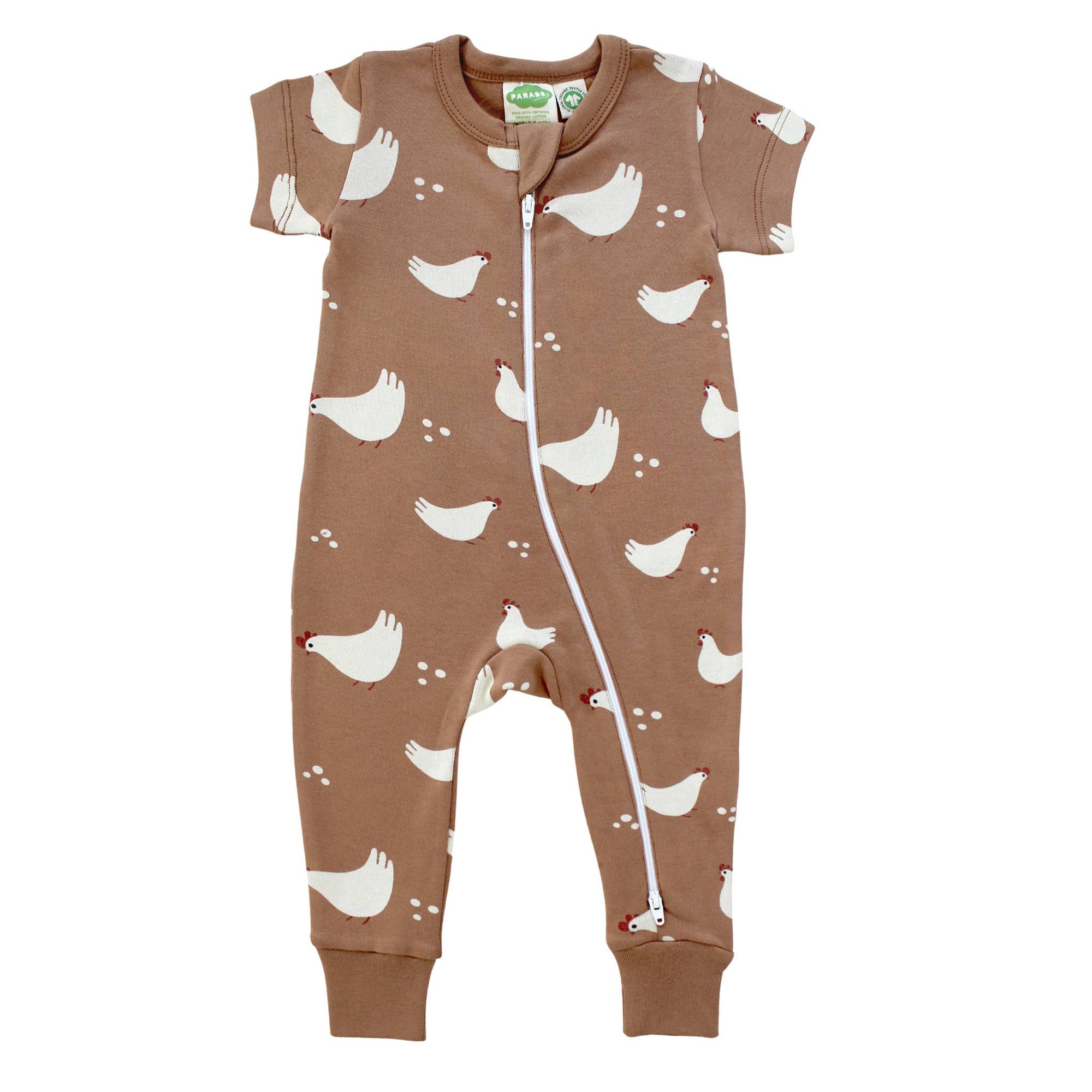 Organic Cotton Baby Zip Romper – Short Sleeve, Signature Prints