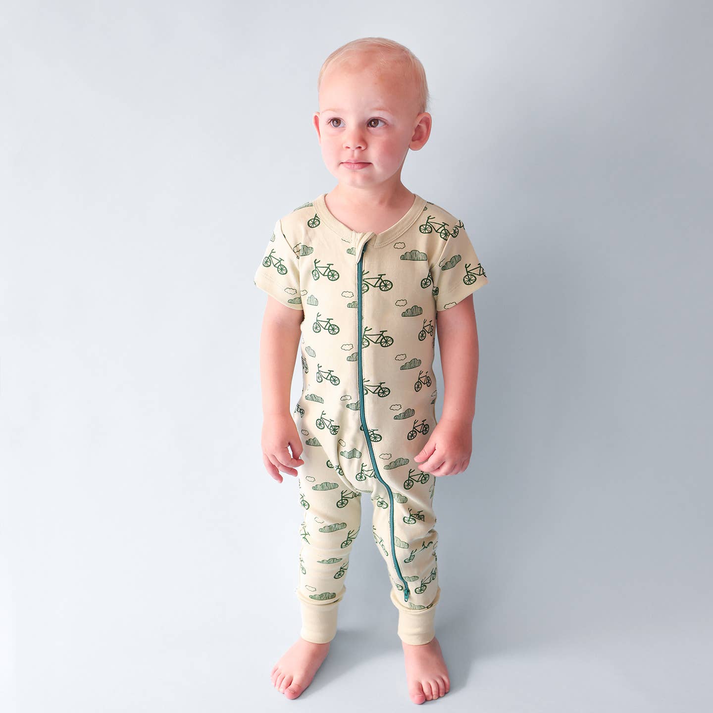 Organic Cotton Baby Zip Romper – Short Sleeve, Signature Prints