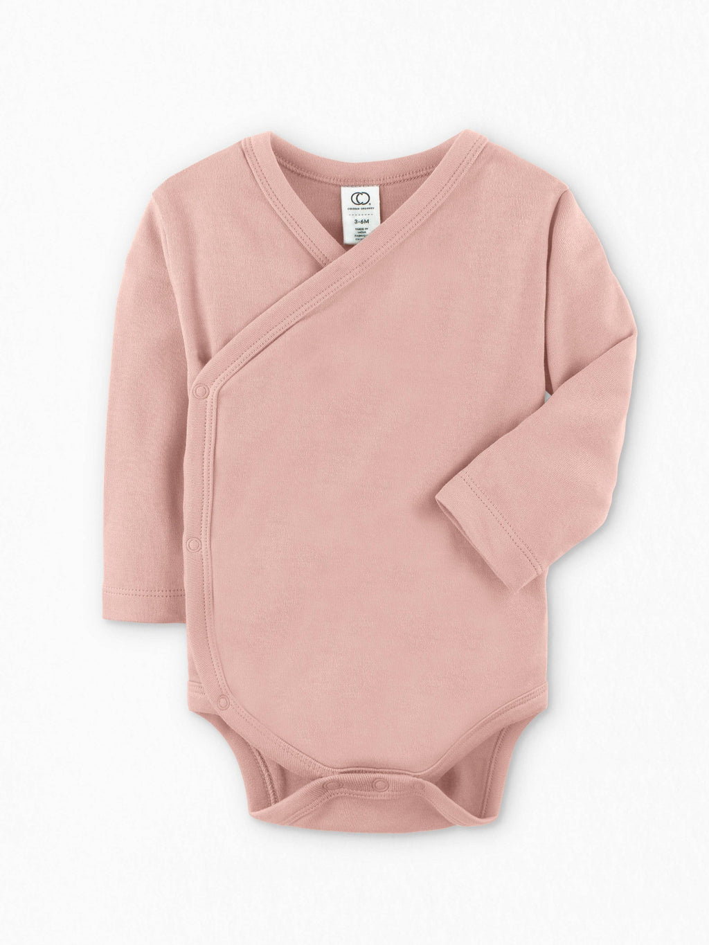 Pink baby wrap onesie on a white background