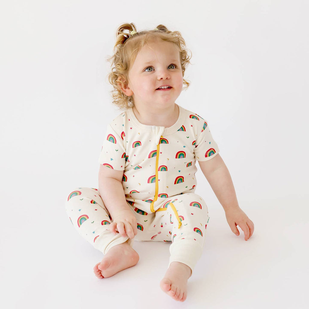 Organic Cotton Baby Zip Romper – Short Sleeve, Signature Prints