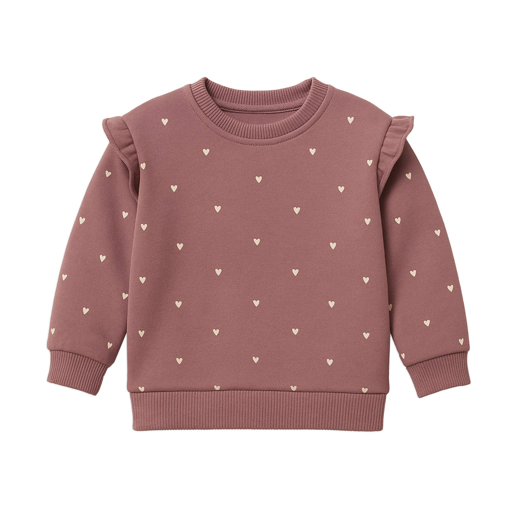 Organic Fleece Baby Pullover – Abbey Ruffle Sleeve Sweatshirt